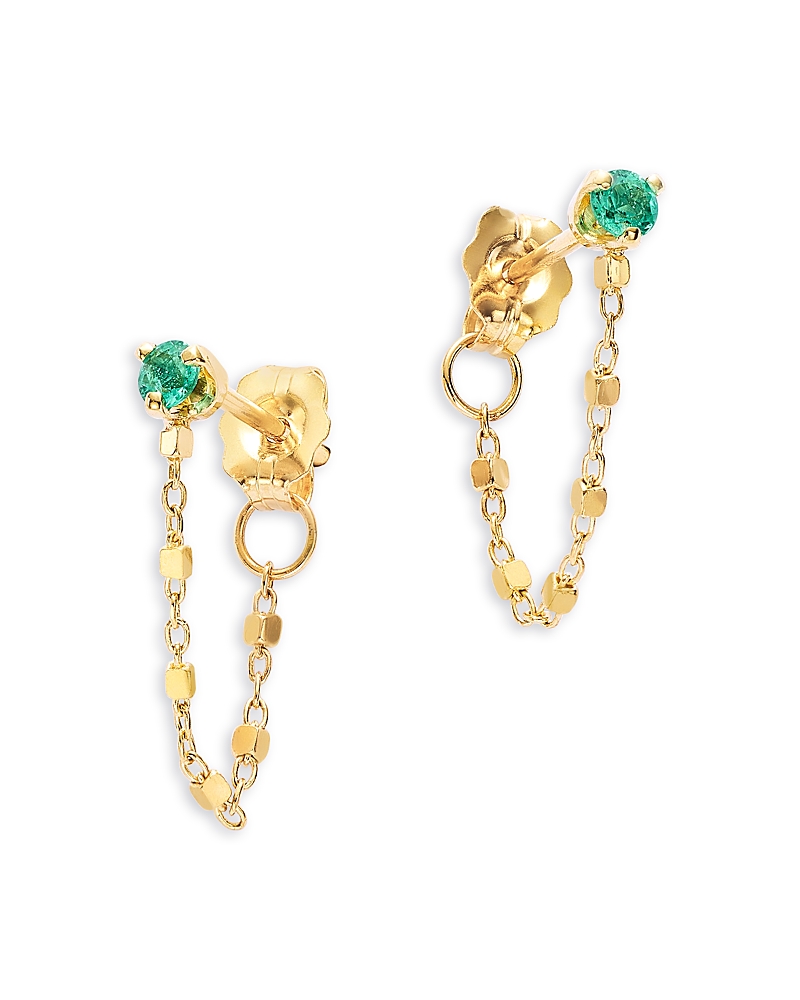Zoë Chicco 14k Yellow Gold Emerald Gemstones Square Bead Chain Earrings In Gold