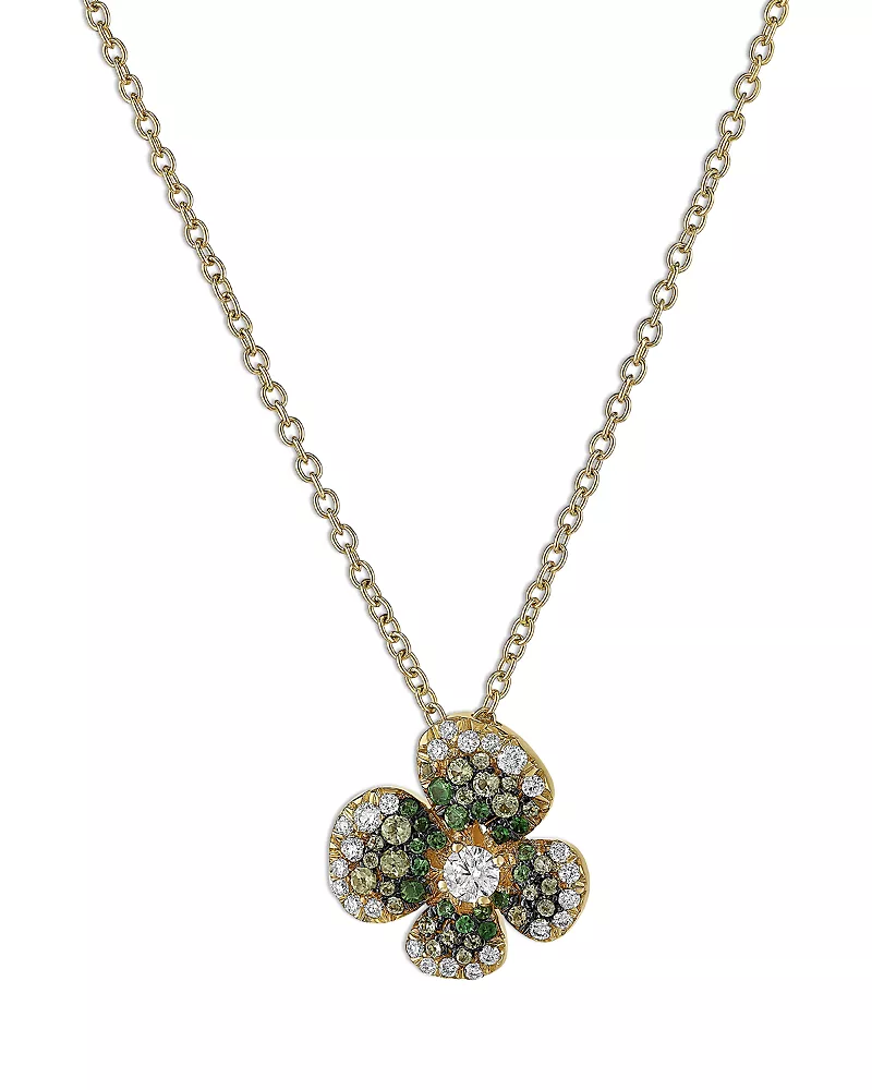 Miseno Jewelry 18K Yellow Gold Ischia Diamond & Tsavorite Clover Pendant Necklace, 16