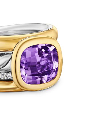 DY Mercer&reg; Four Row Stone Ring in Sterling Silver with 18K Yellow Gold, Gemstone and Diamonds, 14mm