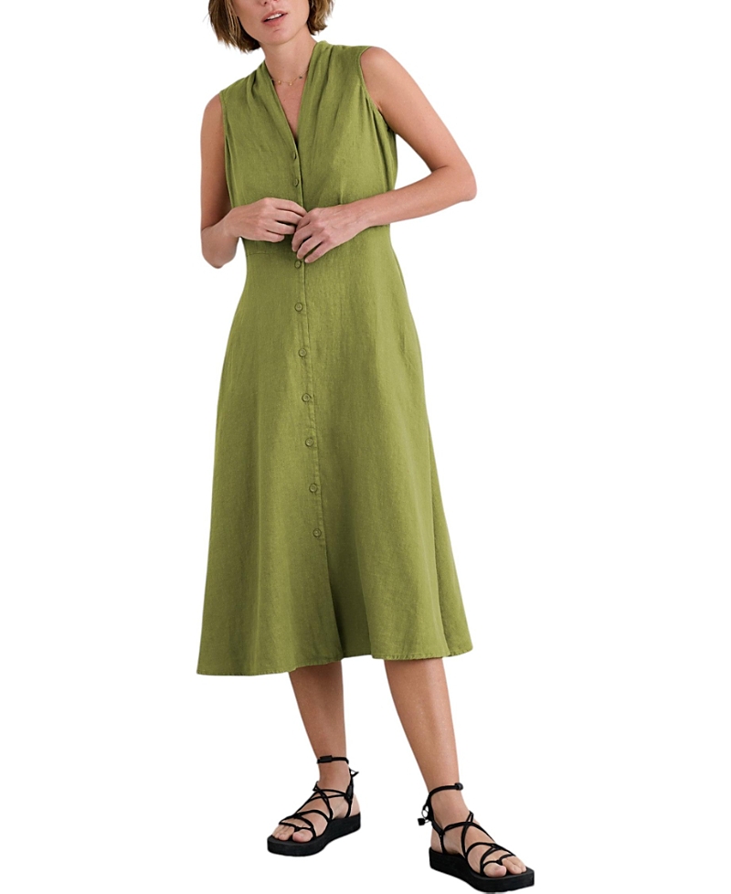 Seasalt Cornwall Carved Wood Sleeveless Linen Midi Dress