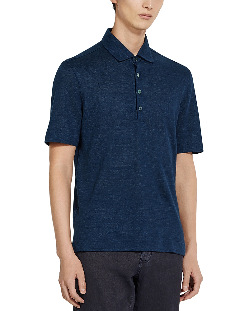 Shop Zegna Oasi Lino Regular Fit Linen Polo Shirt In Navy Blue