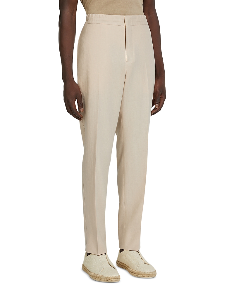 Shop Zegna Elasticized Waist Regular Fit Linen Pants In Light Taupe