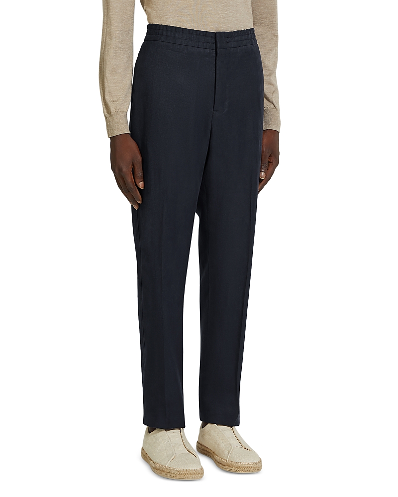 ZEGNA ELASTICIZED WAIST REGULAR FIT LINEN PANTS