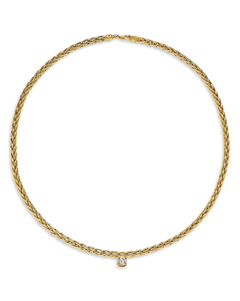 Yvonne Léon 18k White & Yellow Gold Collier Palmier Flottant Diamond Solitaire Collar Necklace, 17.71 In Gold