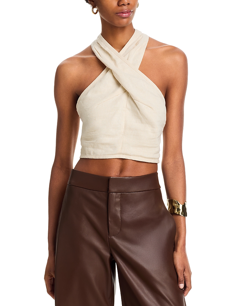 Steve Madden Winnie Twist Neck Crop Linen Blend Top