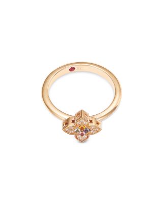 18K Rose Gold Venetian Princess Carnevale Multi Gemstone & Diamond Flower Ring