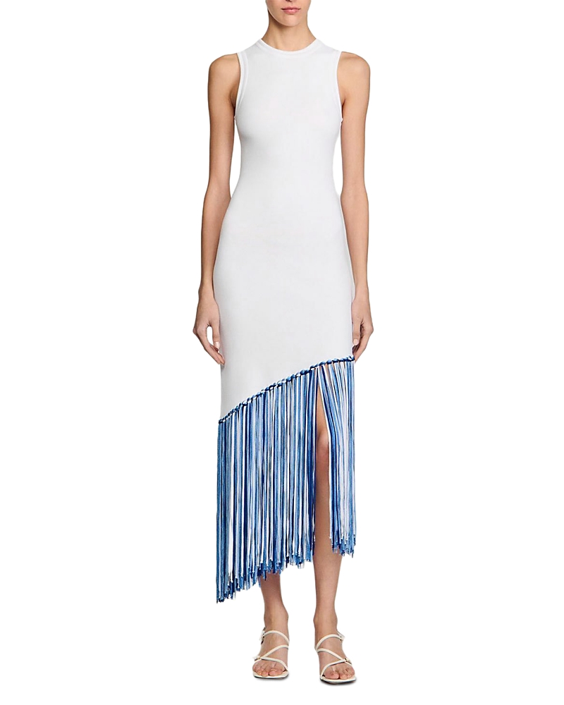 Sandro Fringed Maxi Dress In White