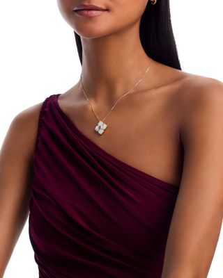 Pink Sapphire & Mother of Pearl Flower Pendant Necklace in 14K Yellow Gold, 18"