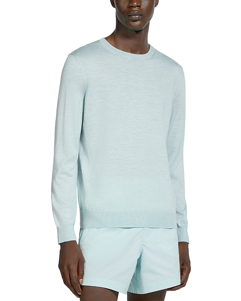 Zegna Silk Blend Regular Fit Crewneck Sweater In Light Blue
