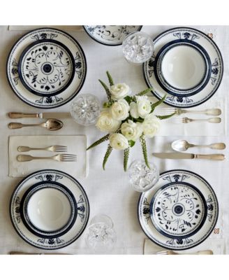 Et Cie Bruges Blue Porcelain 16 Piece Dinnerware Set, Service for 4