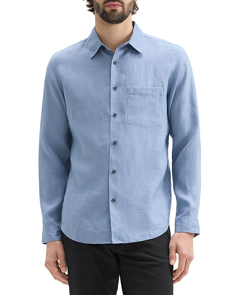 Theory Irving Solid Linen Button-up Shirt In Rainstorm