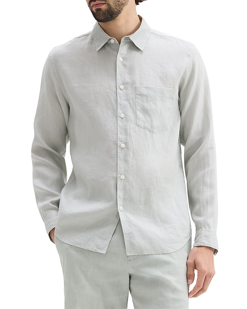Theory Irving Solid Linen Button-up Shirt In Light Greenstone
