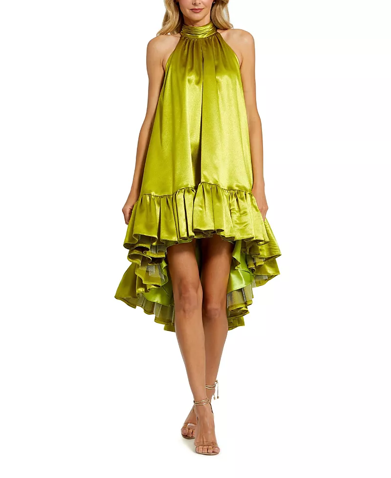 Mac Duggal High Neck Satin Mini Dress with Keyhole