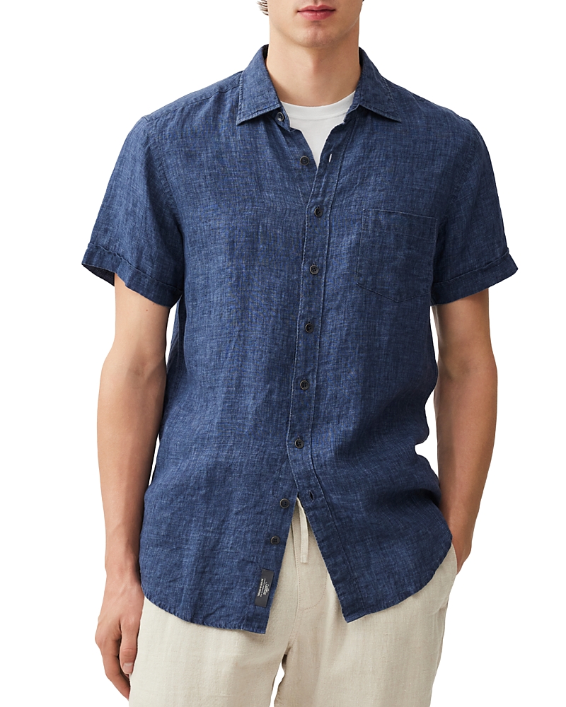 Rodd & Gunn Palm Beach Sports Fit Short Sleeve Linen Button-up Shirt In Blue