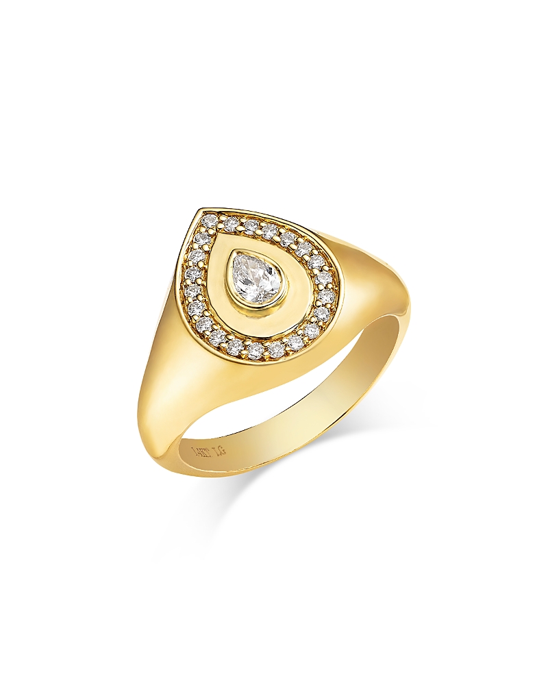 Moon & Meadow Pear Halo Lab Grown Diamond Signet Ring In 14k Yellow Gold, 0.4 Ct. T. W.