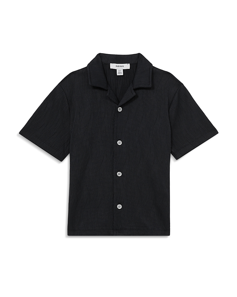 Reiss Navy Wave Jacquard Cuban Collar Shirt