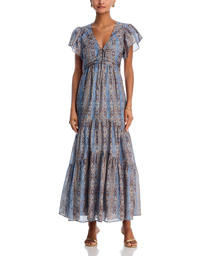 Paige Womens Slate Blue Multi Kinga Paisley-print Cotton And Silk-blend Maxi Dress In Gray