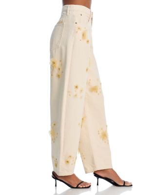 Embellished Low Slung Barrel Jeans in Vanilla Bean
