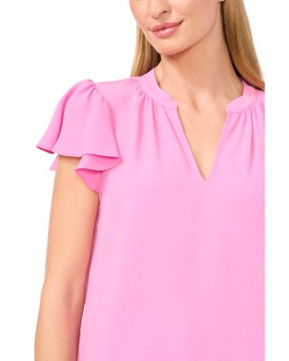Split Neck Flutter Sleeve Top