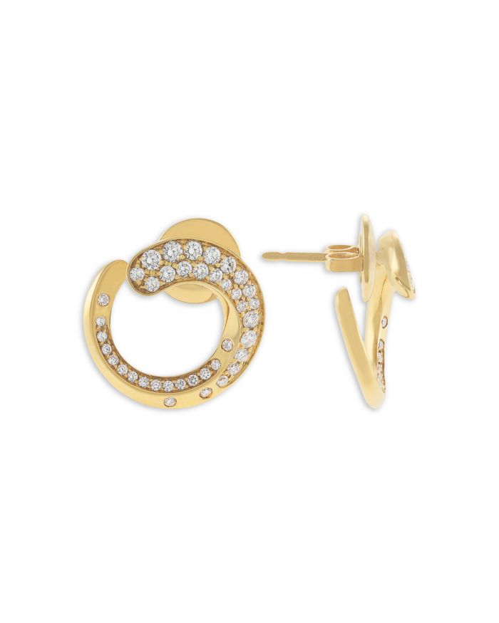 18K Yellow Gold Like Collection Spiral Hoop Earrings with Diamond Pavé, 0.74 tcw