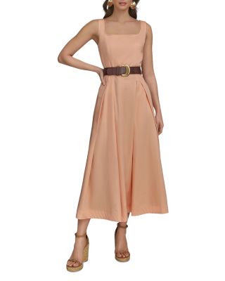 Square Neck Belted A-Line Dress