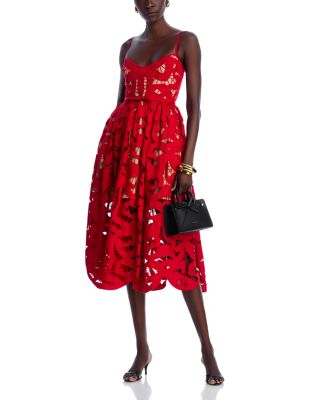 Red Bow Embroidered Midi Dress