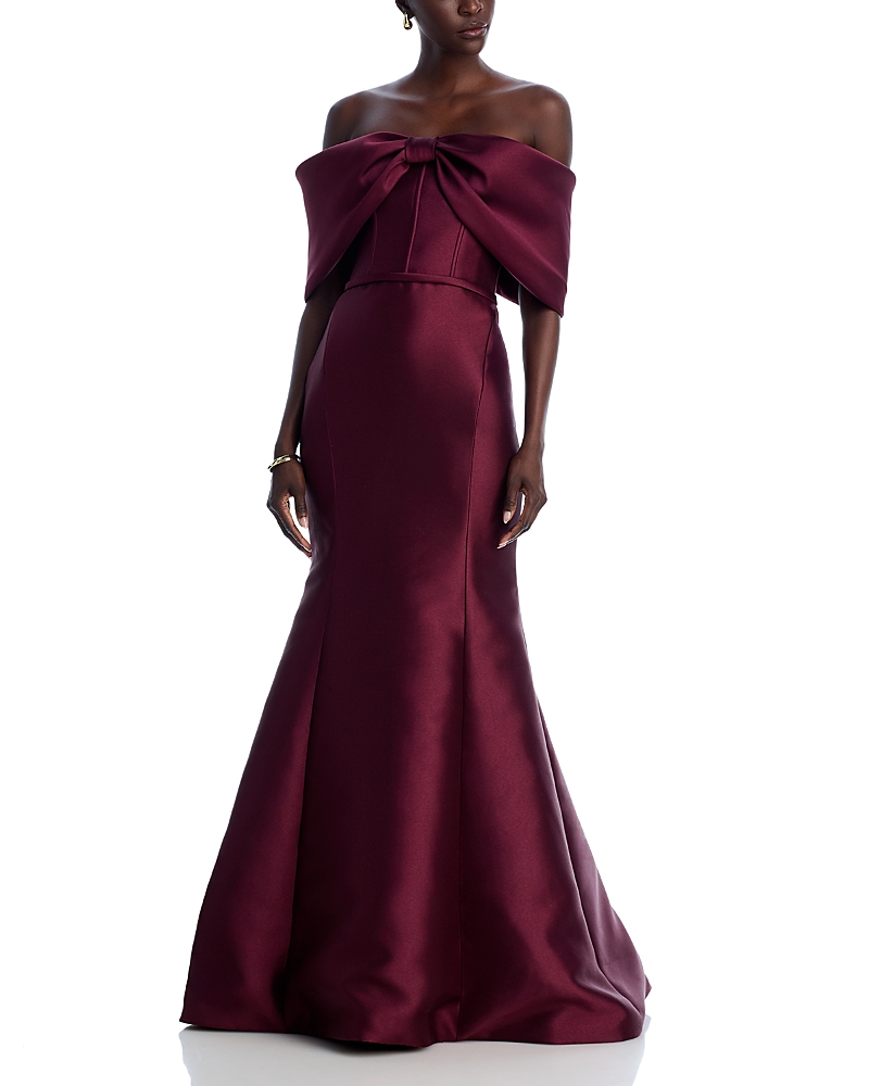Amsale Bow Detail Shoulder Gown