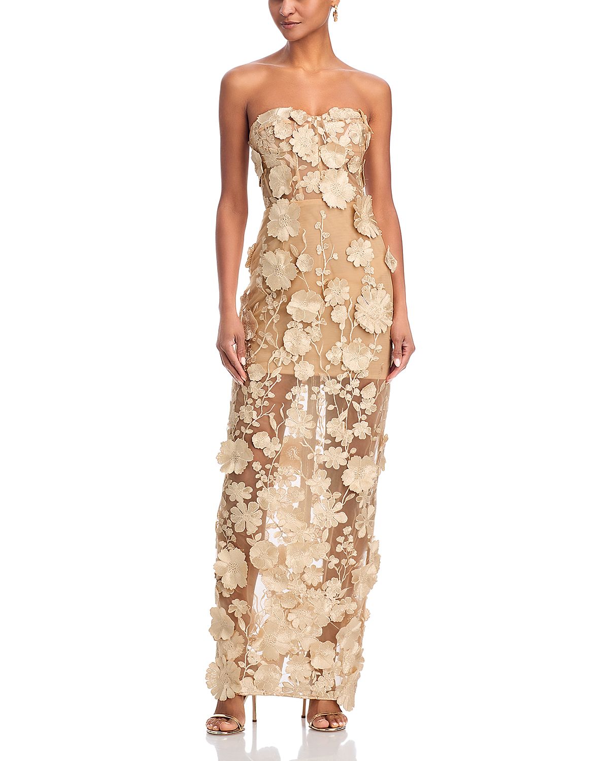 Aqua Long 3D Floral Gown - Exclusive