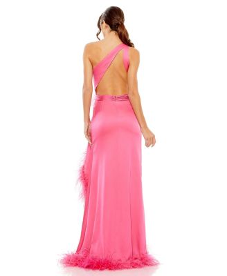 One Shoulder Key Hold Detail with Feather Lining Dress