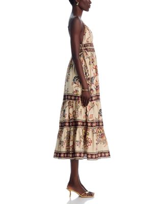 Aura Floral Sand Sleeveless Midi Dress