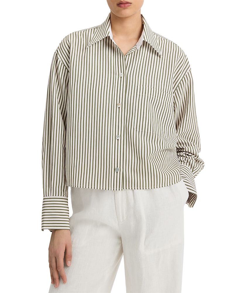 VINCE TILL STRIPE CROPPED POPLIN SHIRT