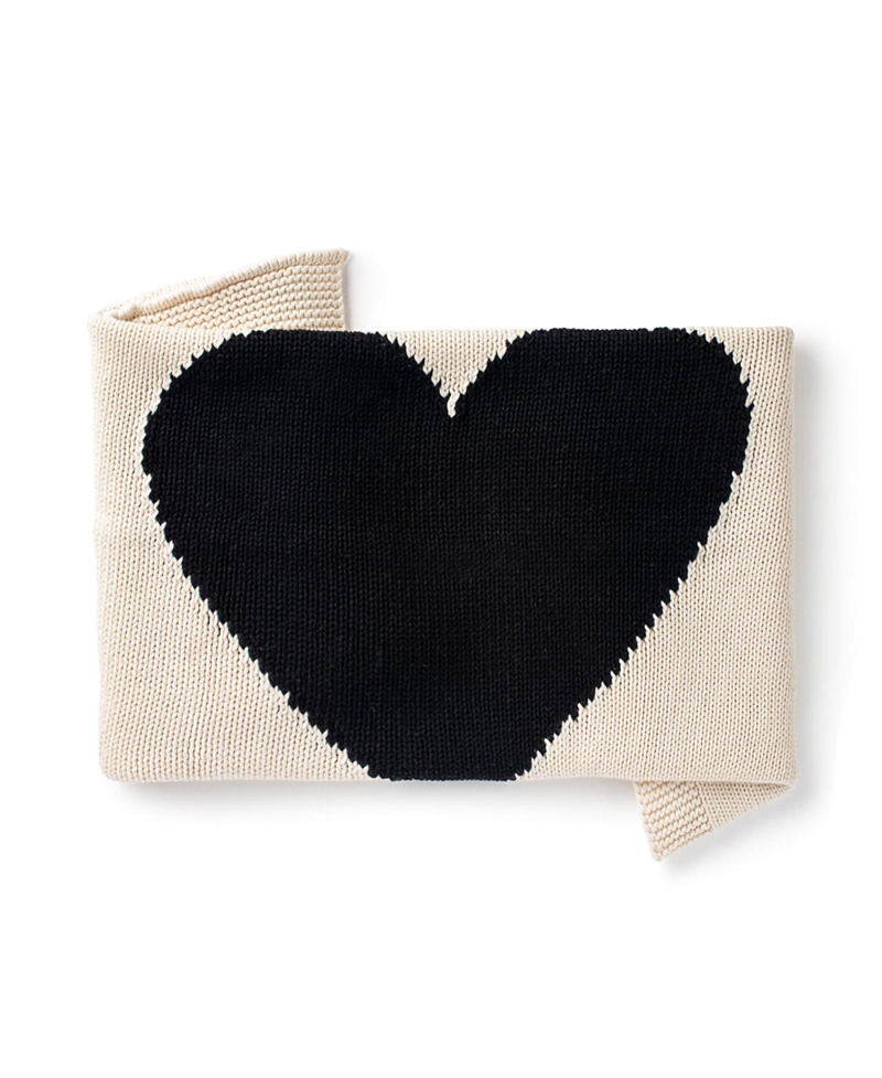 Domani Home Heart Knit Baby Blanket In Cream And Black
