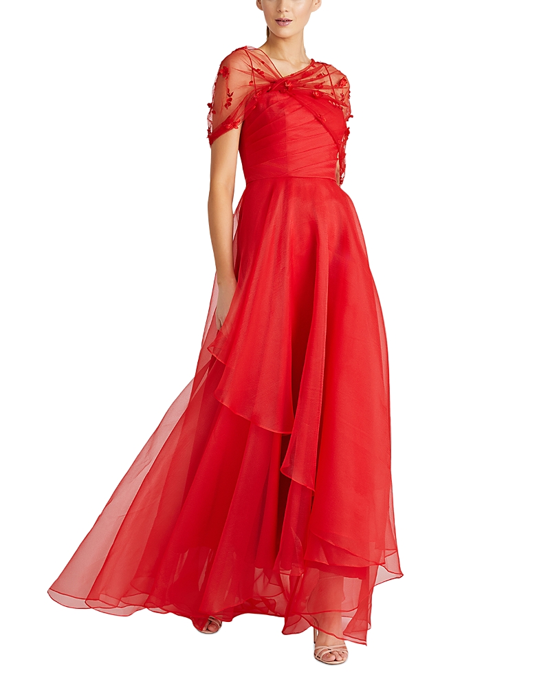 Theia Atlas Shawl Draped Gown