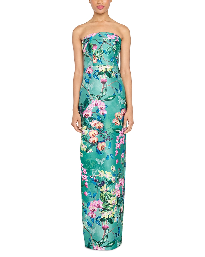 Theia Lulu Floral-print Mikado Column Gown