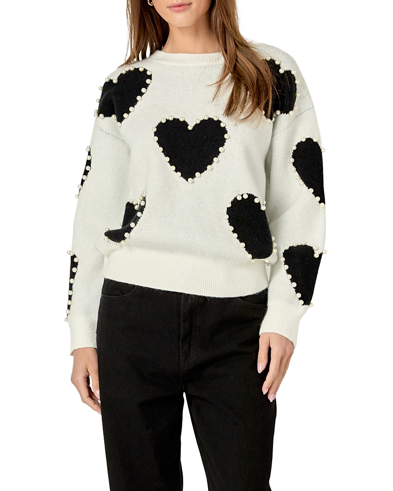 English Factory Long-sleeve Heart Sweater In Black Multi In Black Heart