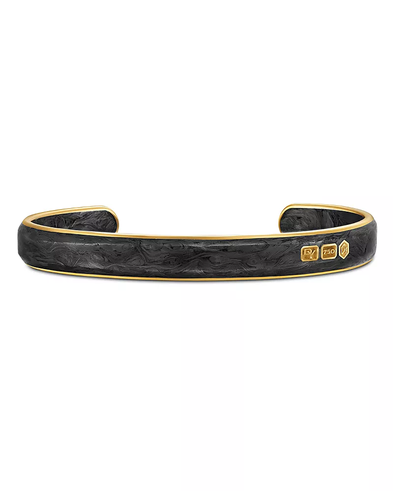 David Yurman Streamline Cuff Bracelet in 18K Yellow Gold with Forged Carbon, 9mm