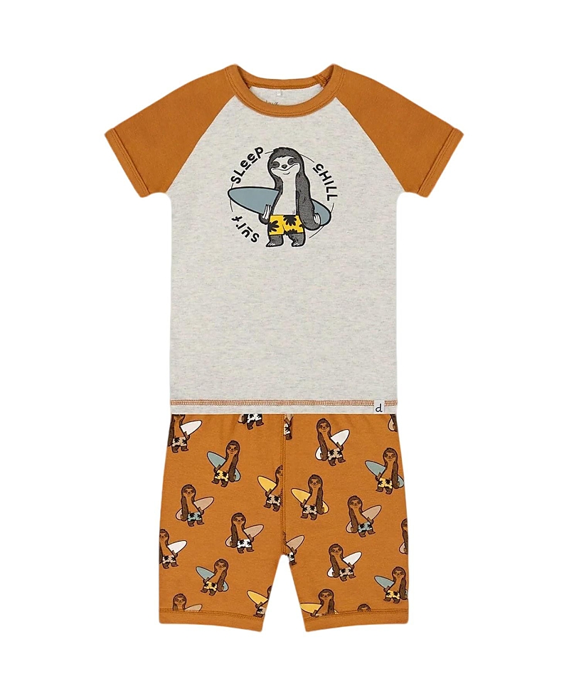 Deux Par Deux Little Boy's Organic Cotton Two-piece Short Pajama Set Sloths On Tan And Mottled Backg In Sloths On Tan Mottled Background