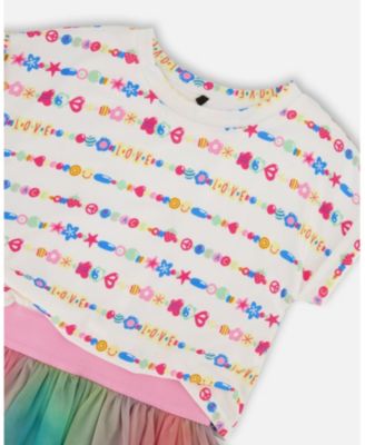  Girls' Bi-Material Dress with Mesh Skirt - Little Kid