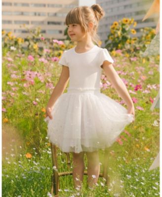  Girls' Bi-Material Dress with Glitter Hearts Skirt- Little Kid