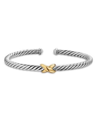 Cable Flex X Station Bracelet in Sterling Silver with 14K Yellow Gold, 4mm
