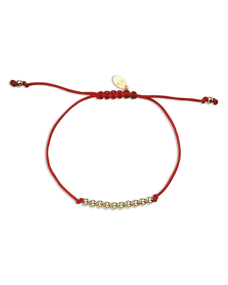 Zoe Lev 14k Yellow Gold Ball Bead Red Cord Slider Bracelet In Red/gold