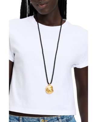 Beachside Imitation Pearl & Cubic Zirconia Shell Braided Cord Pendant Necklace, 36-39"