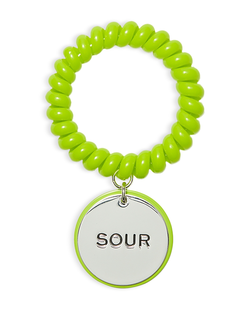 Tory Burch X Bonbon Etched Word Disc Charm Coiled Stretch Bracelet In Green