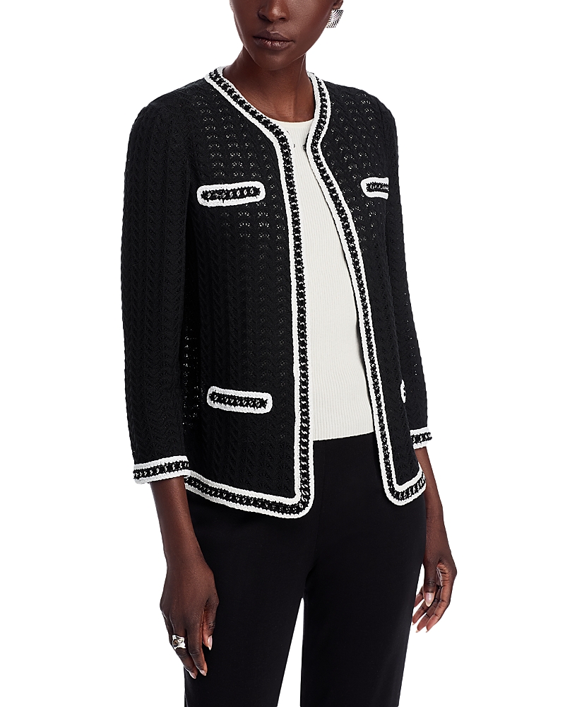 Misook Heritage Chain Trim Pointelle Knit Jacket