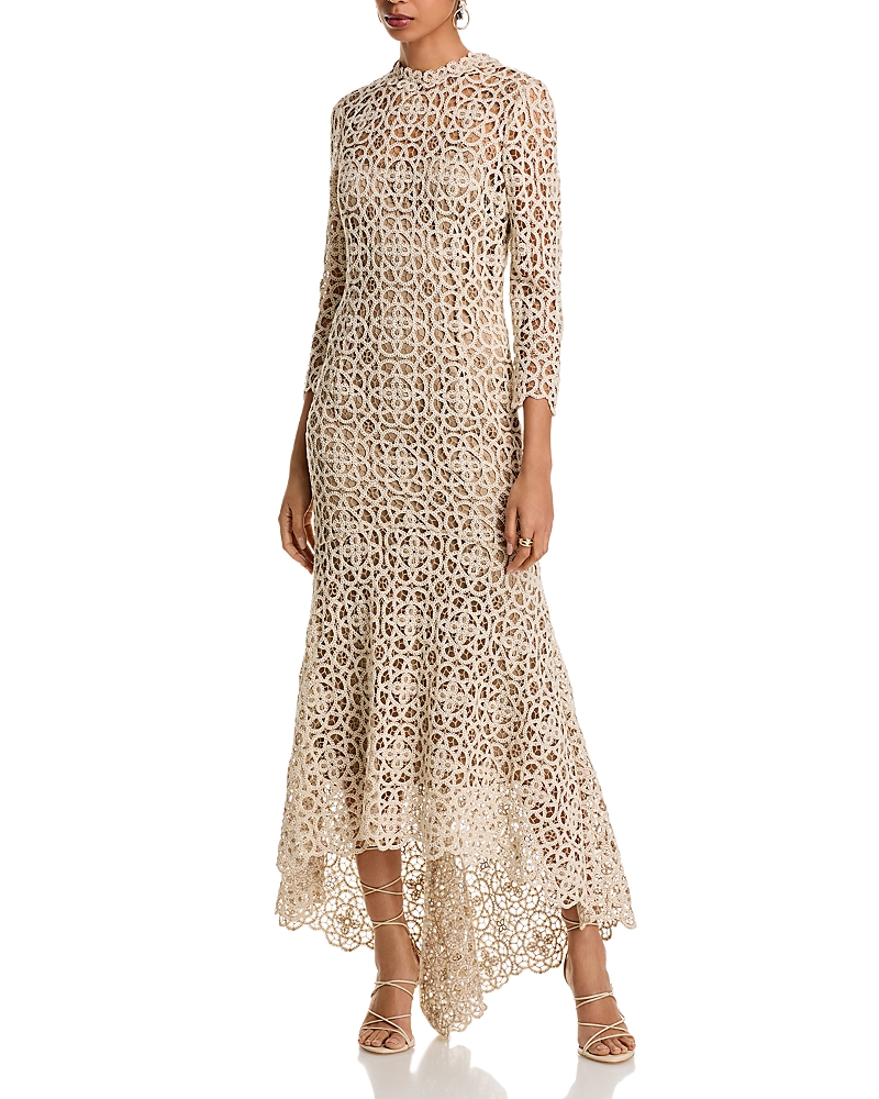 Teri Jon by Rickie Freeman Stretch Crochet Maxi Dress