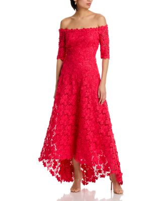 3D Flower Lace Off Shoulder High Low Gown