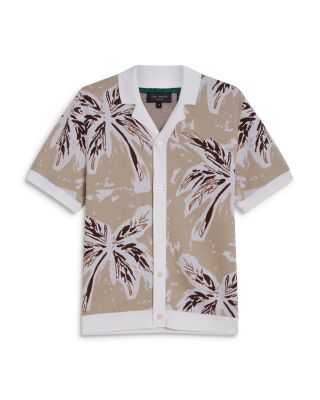 Kyes Short Sleeve Knitted Leaf Regular Fit Button Down Shirt