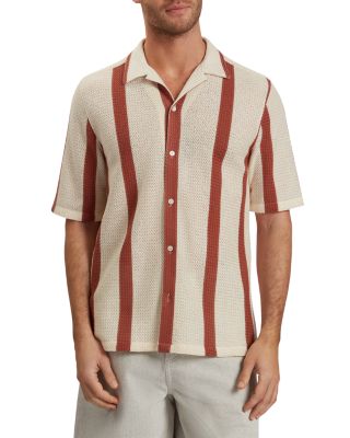 Niks Short Sleeve Striped Crochet Regular Fit Button Down Shirt