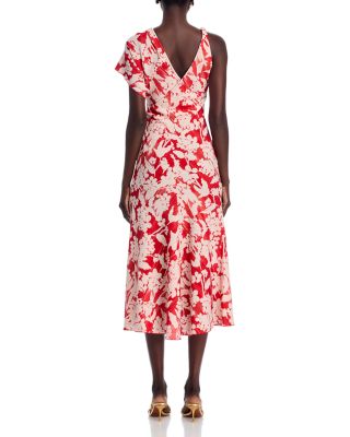 Asymmetric Ruched Detail Midi Dress