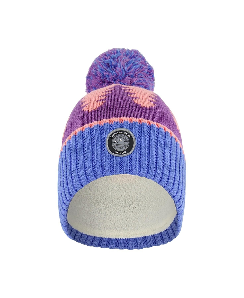 Deux Par Deux Girl's Knit Hat Mauve Pine And Blue In Tree Jacquard